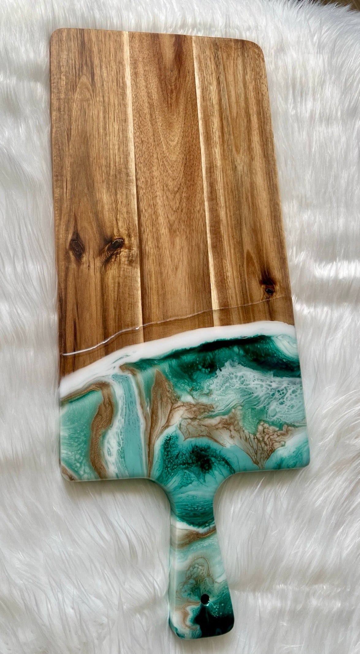 Deep Turqoise Green, Sage, and Emerald Green Resin Charcuterie Tray