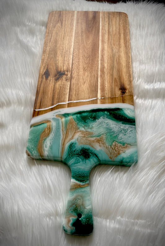 Deep Turqoise Green, Sage, and Emerald Green Resin Charcuterie Tray