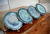 Emerald Green and Light Turquoise-Blue Agate-Shaped Casted Resin Coaster Set