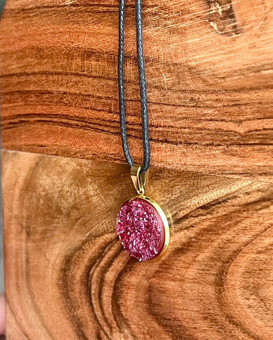 Burgundy Druzy Resin Necklace | Gold