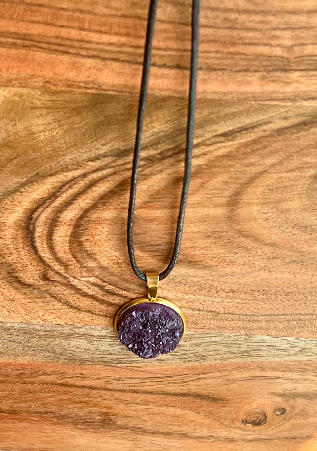 Deep Purple Druzy Resin Necklace | Gold