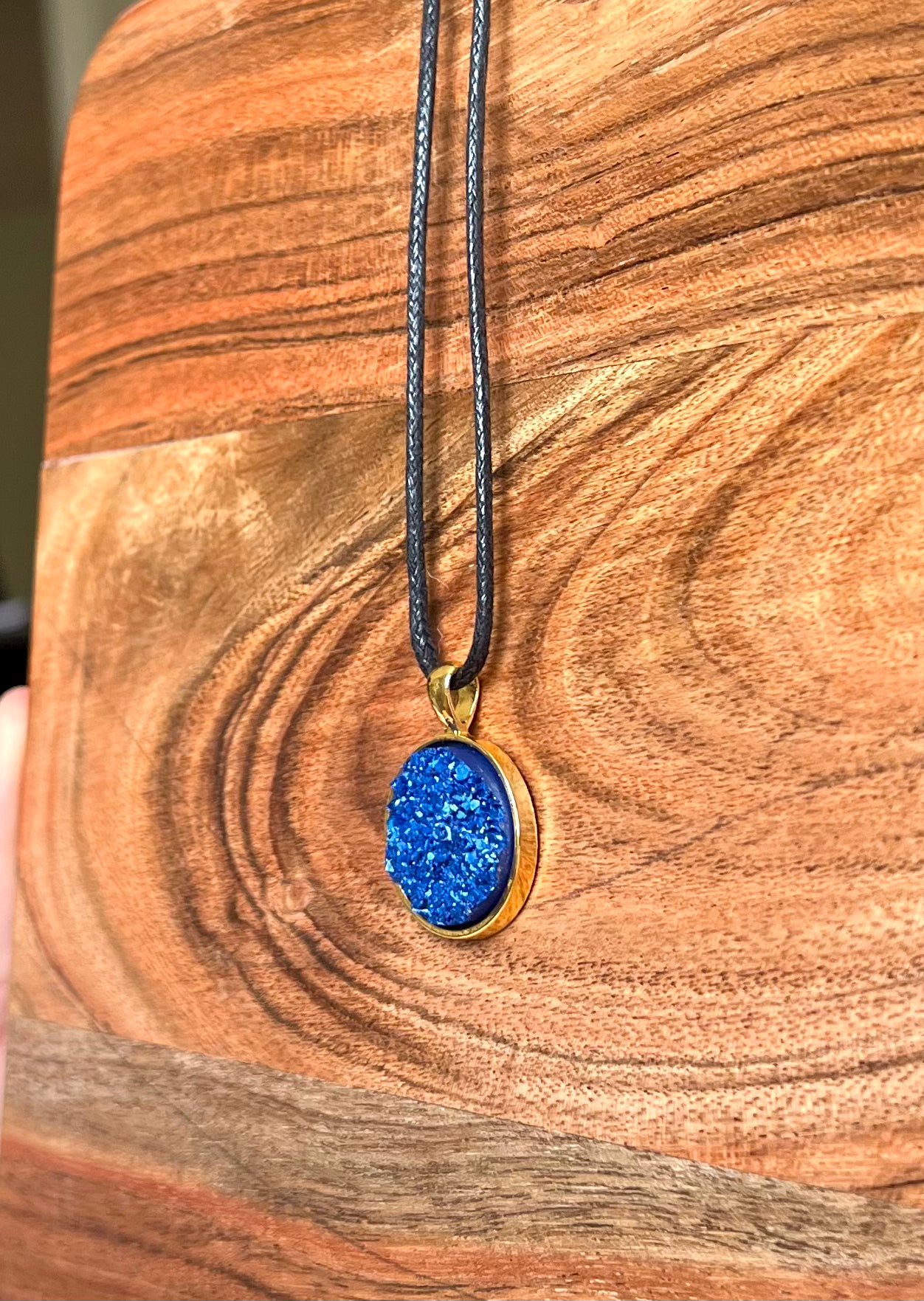 Royal Blue Druzy Resin Necklace | Gold