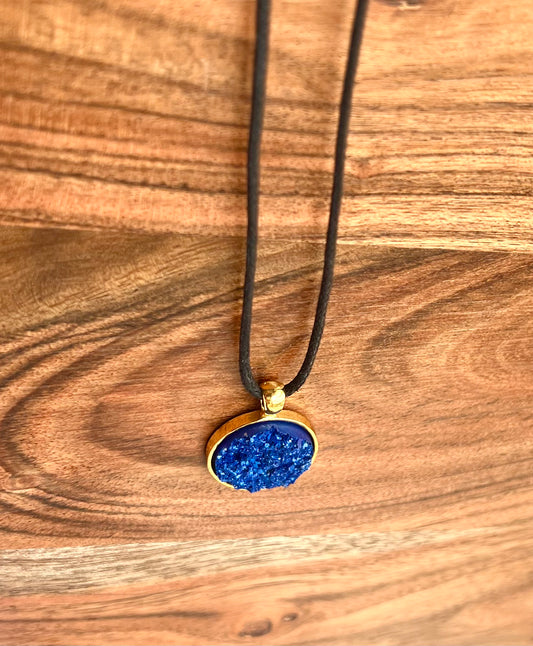 Royal Blue Druzy Resin Necklace | Gold