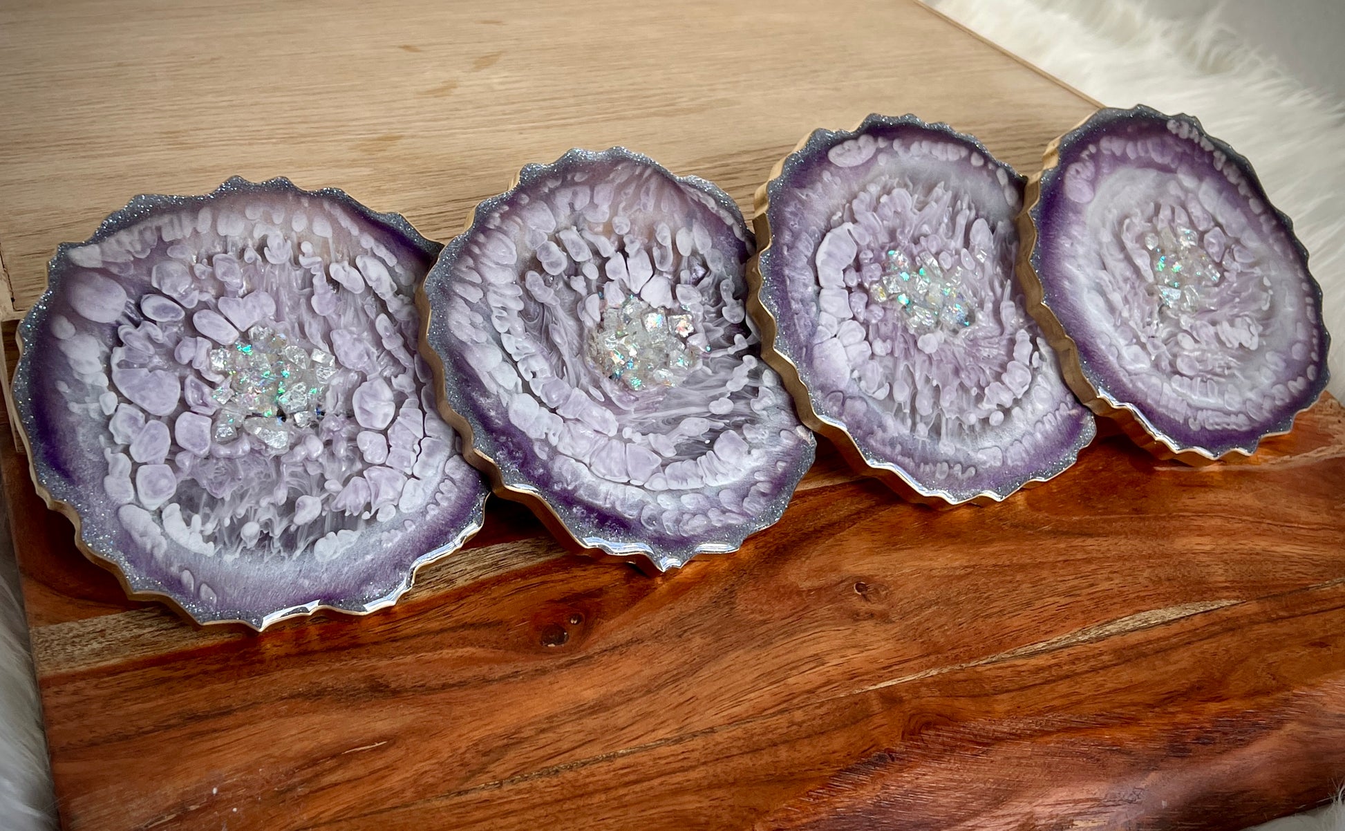 Lavender Pearl Agate-Shaped Casted Resin Coaster Set