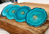 Turquoise and Bronze-Gold Agate-Shaped Casted Resin Coaster Set