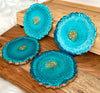 Turquoise and Bronze-Gold Agate-Shaped Casted Resin Coaster Set