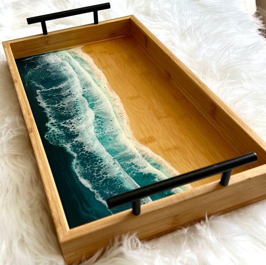 16.75" x 9.75" Resin Beach Waves Serving Tray