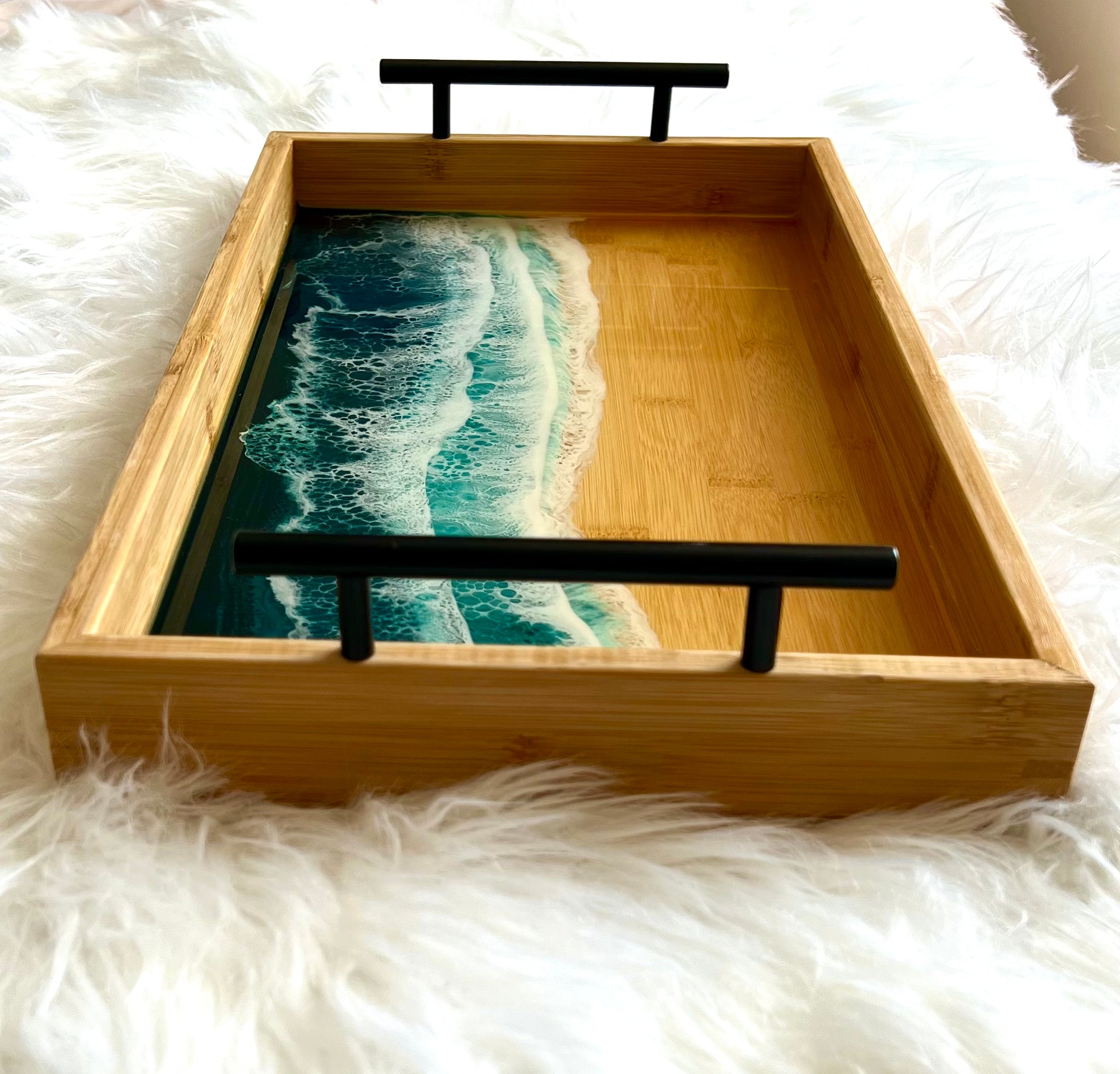 16.75" x 9.75" Resin Beach Waves Serving Tray