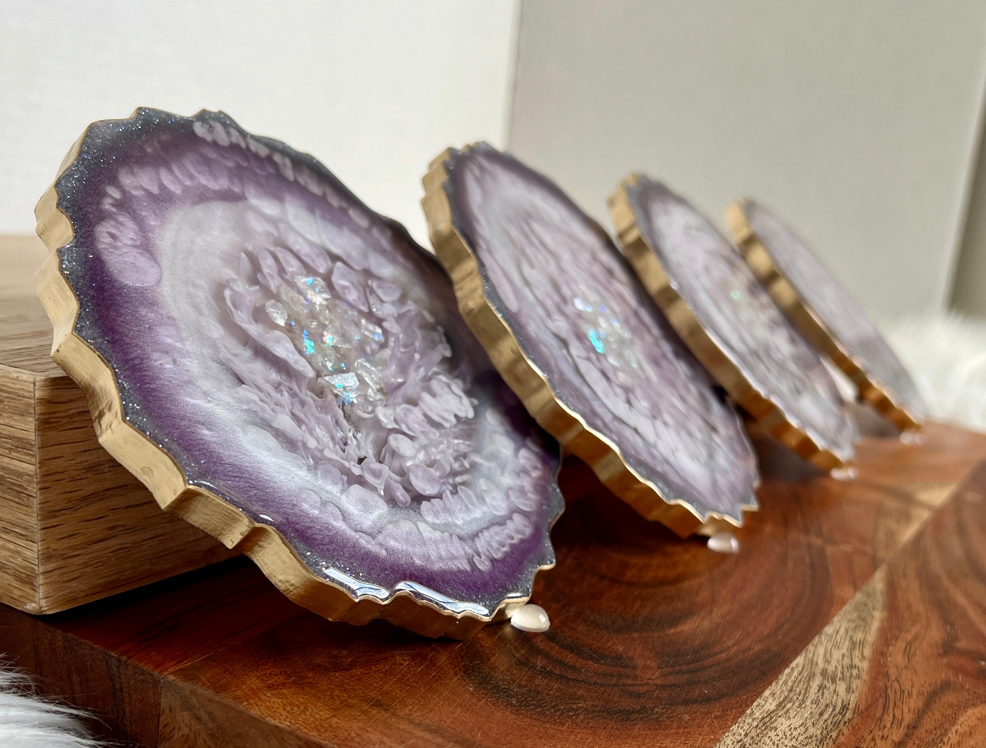 Lavender Pearl Agate-Shaped Casted Resin Coaster Set