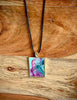 Blue, Teal, Maroon, and Gold Small Rectangle Resin Pendant Necklace