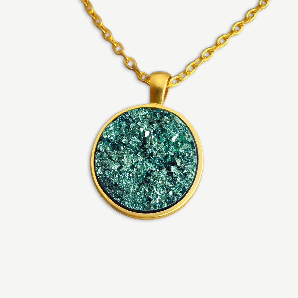 Jade Turquoise Druzy Resin Necklace | Gold