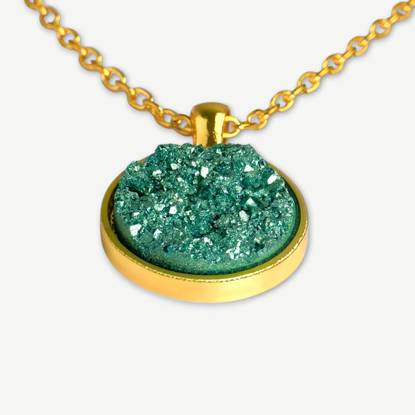 Jade Turquoise Druzy Resin Necklace | Gold