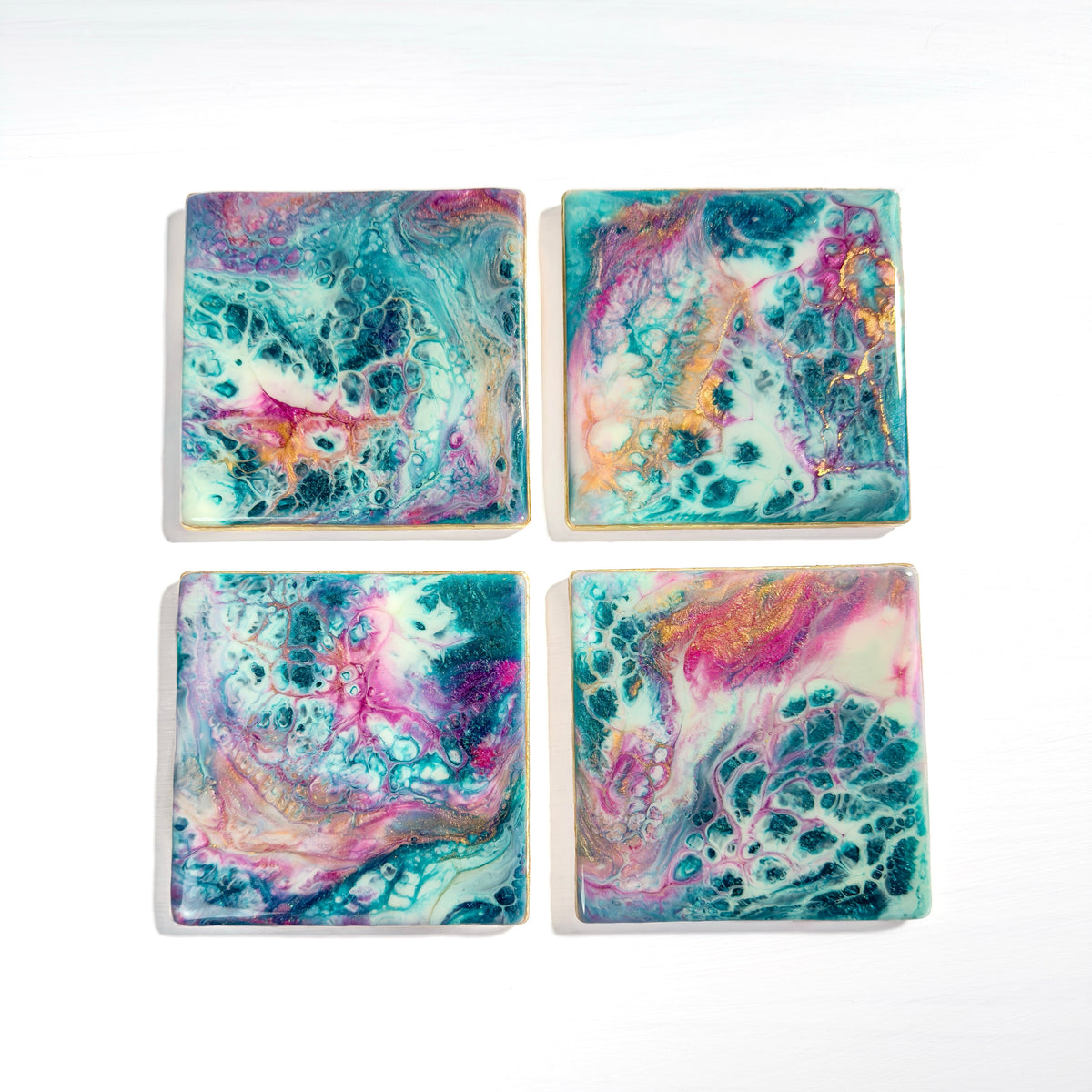 Lagoon Bloom Ceramic Resin Coaster Set