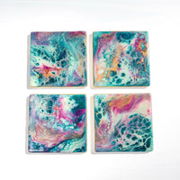 Lagoon Bloom Ceramic Resin Coaster Set