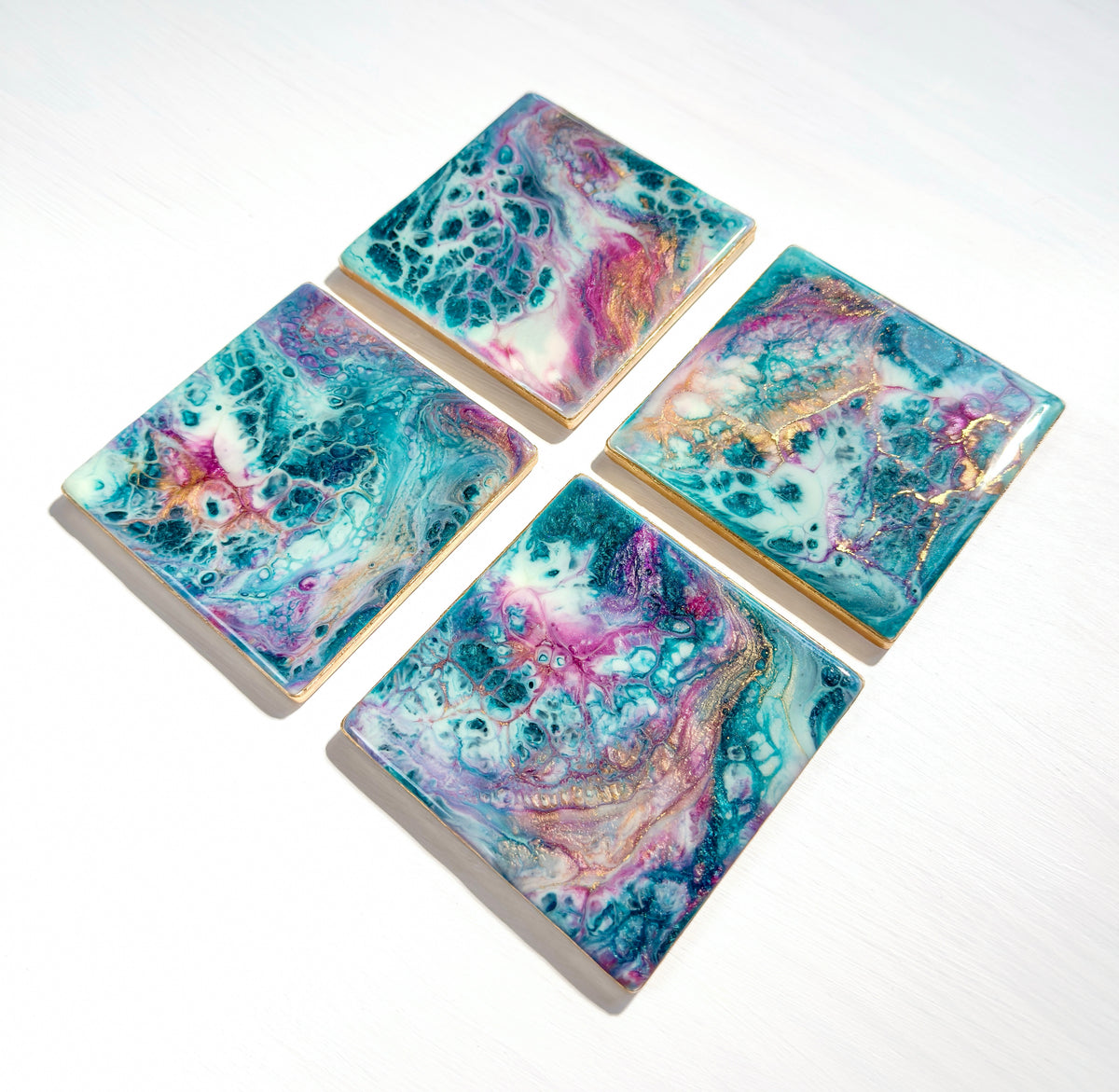 Lagoon Bloom Ceramic Resin Coaster Set