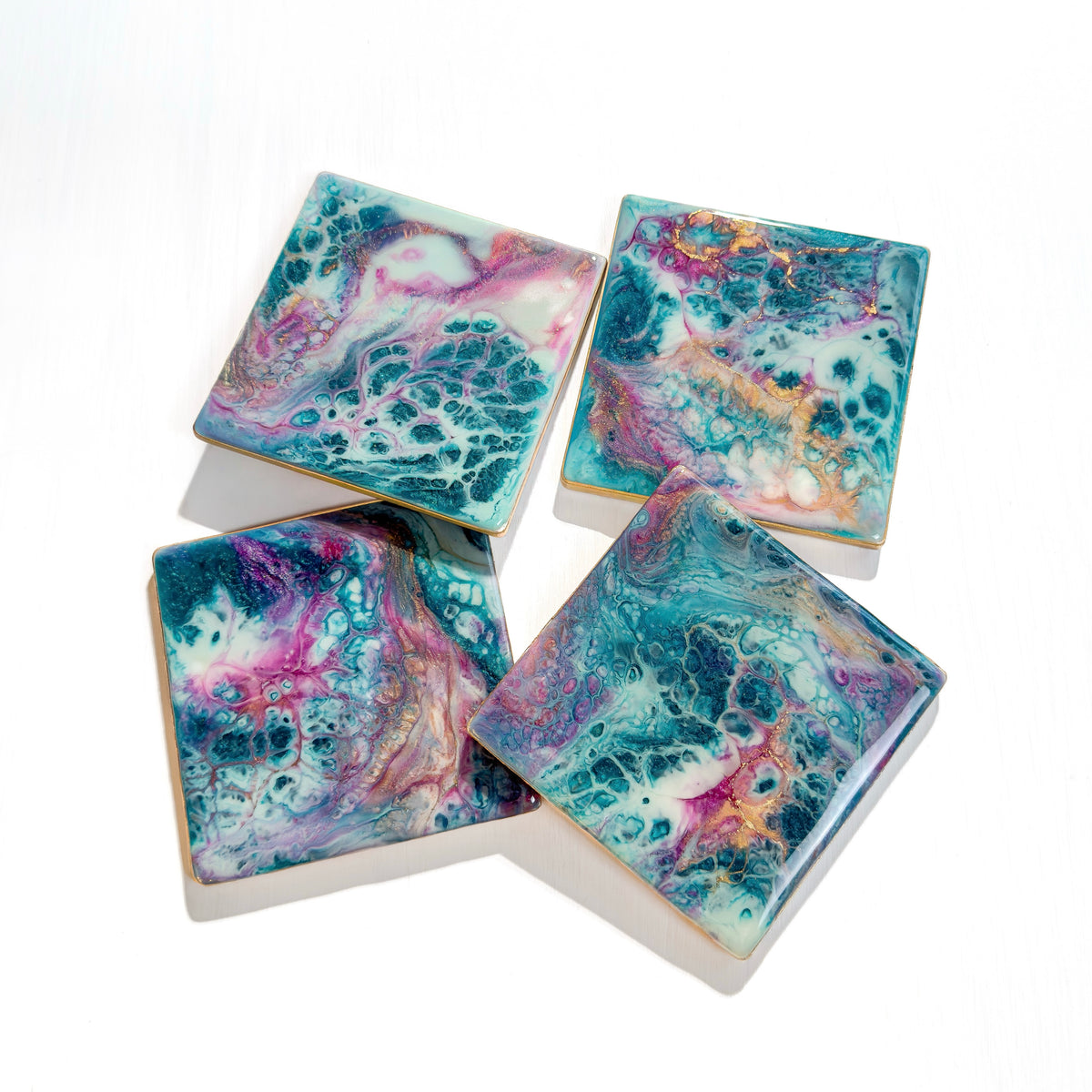 Lagoon Bloom Ceramic Resin Coaster Set