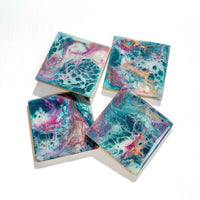 Lagoon Bloom Ceramic Resin Coaster Set