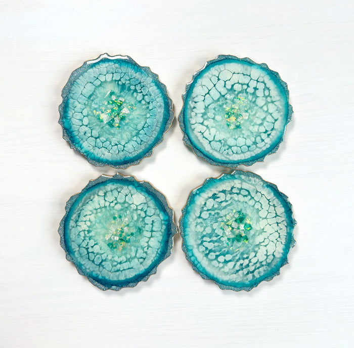 Laguna Tide Resin Coaster Set – Handcrafted Agate-Inspired Elegance (Set of 4)