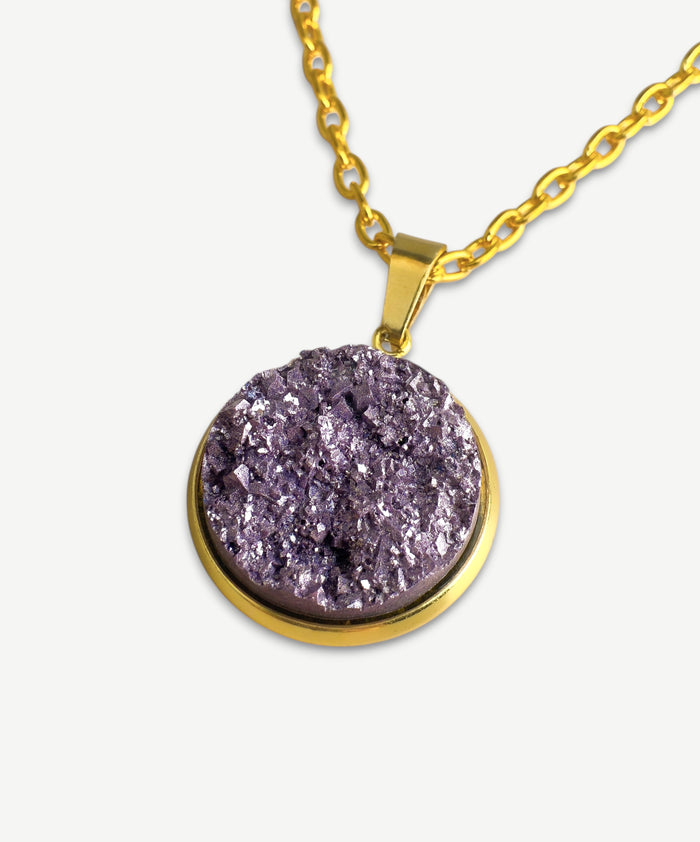 Lavender Shimmer Druzy Resin Necklace | Gold
