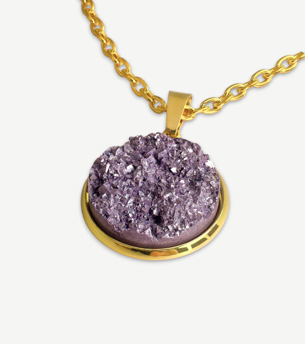 Lavender Shimmer Druzy Resin Necklace | Gold