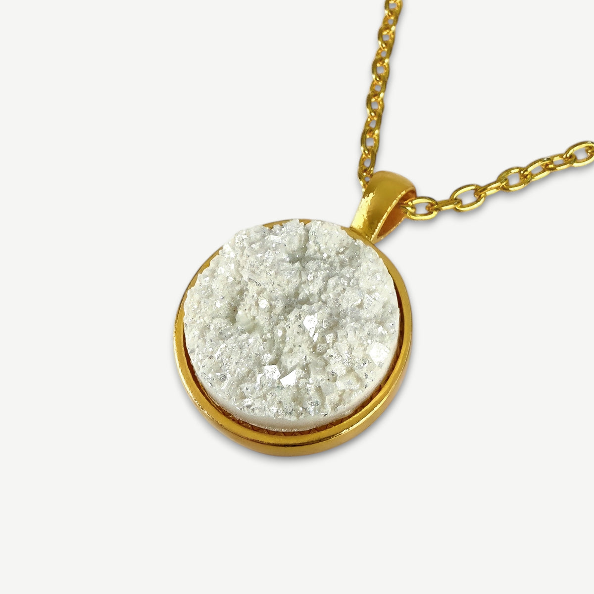 Metallic White Druzy Resin Necklace | Gold