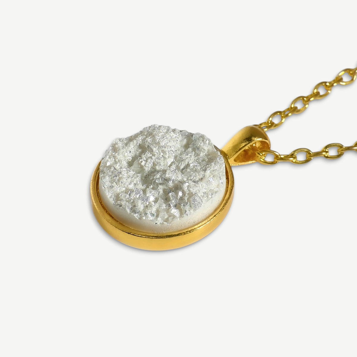 Metallic White Druzy Resin Necklace | Gold
