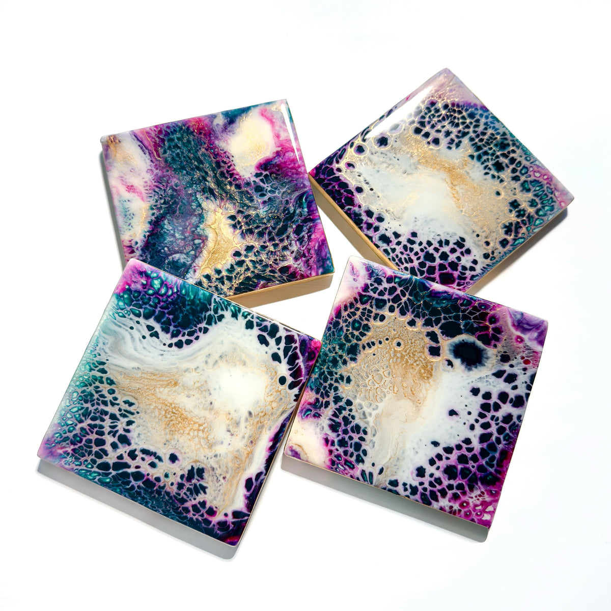 Midnight Bloom Ceramic Tile Coaster Set