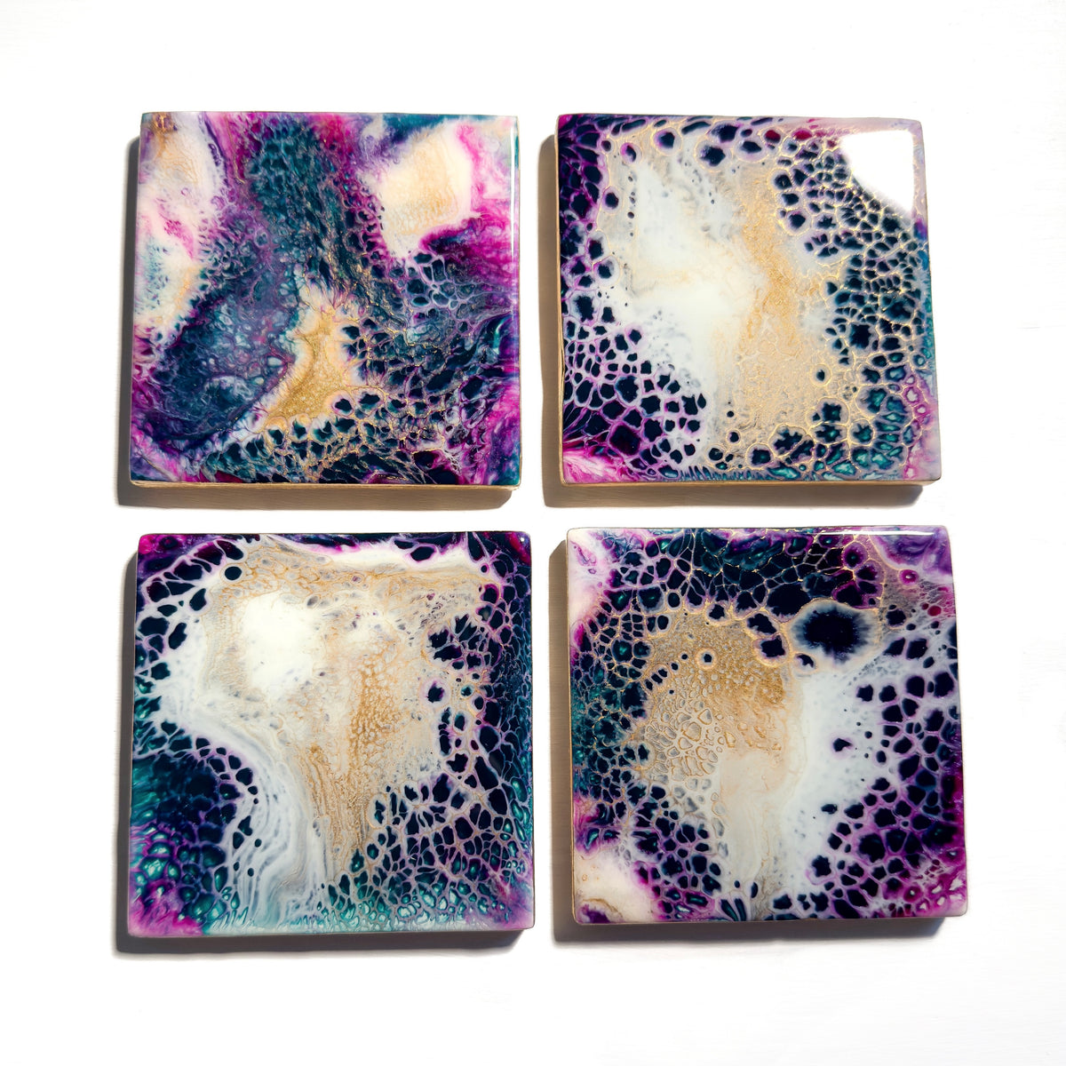 Midnight Bloom Ceramic Tile Coaster Set