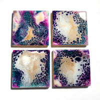 Midnight Bloom Ceramic Tile Coaster Set