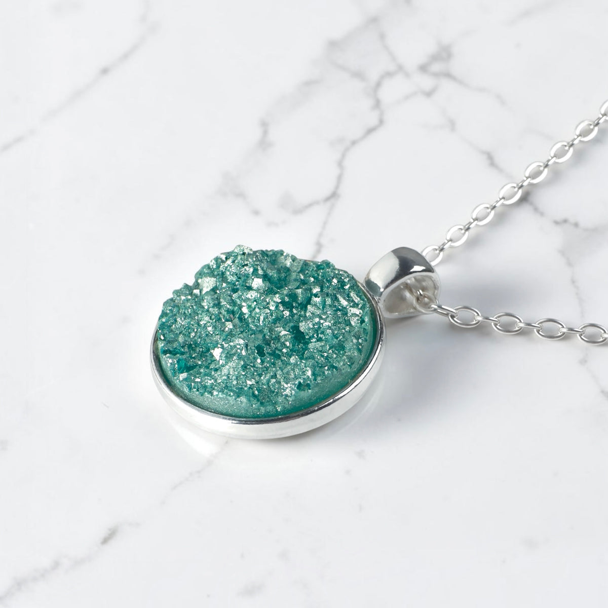 Ocean Mist Druzy Resin Necklace | Silver