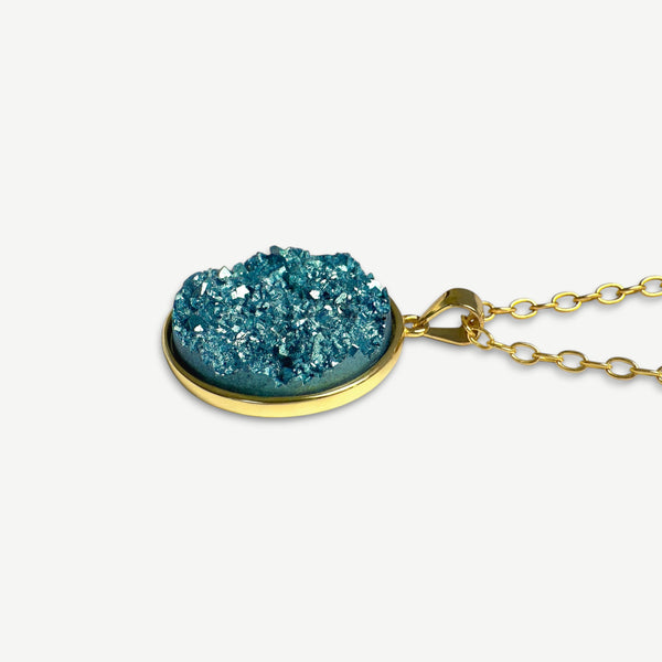 Ocean Turquoise Druzy Resin Necklace | Gold Plated Sterling Silver