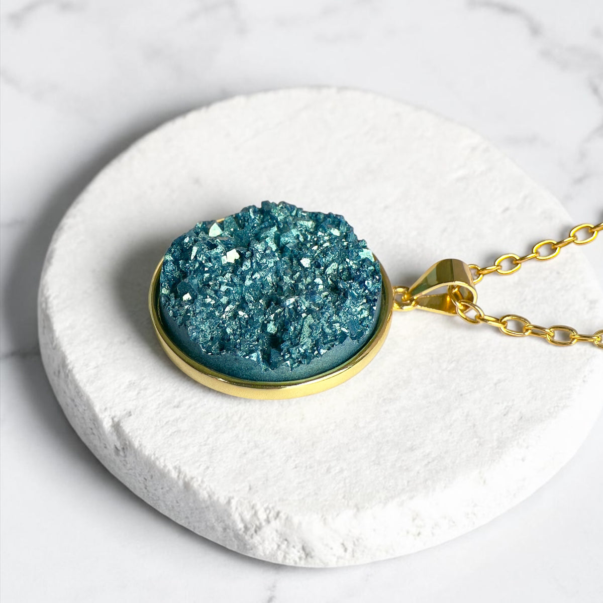 Ocean Turquoise Druzy Resin Necklace | Gold Plated Sterling Silver