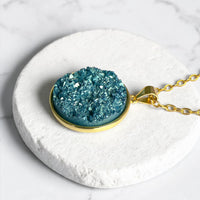 Ocean Turquoise Druzy Resin Necklace | Gold Plated Sterling Silver