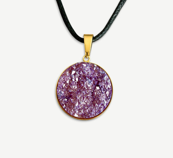Orchid Shimmer Druzy Resin Necklace | Black Cord