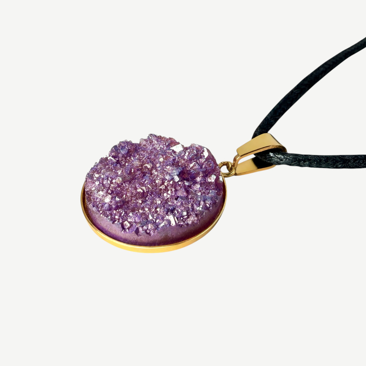 Orchid Shimmer Druzy Resin Necklace | Black Cord