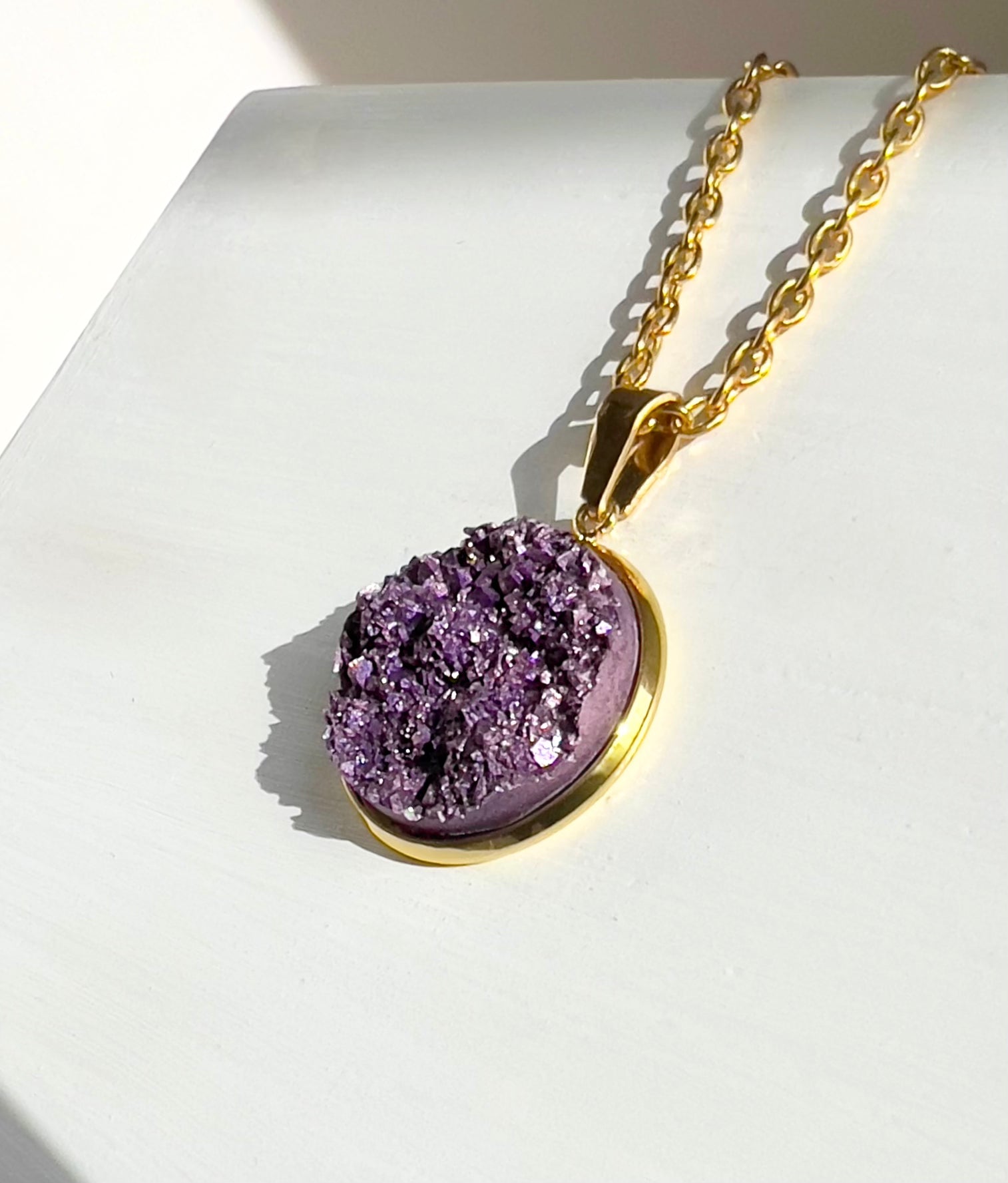 Purple Druzy Resin Necklace | Gold