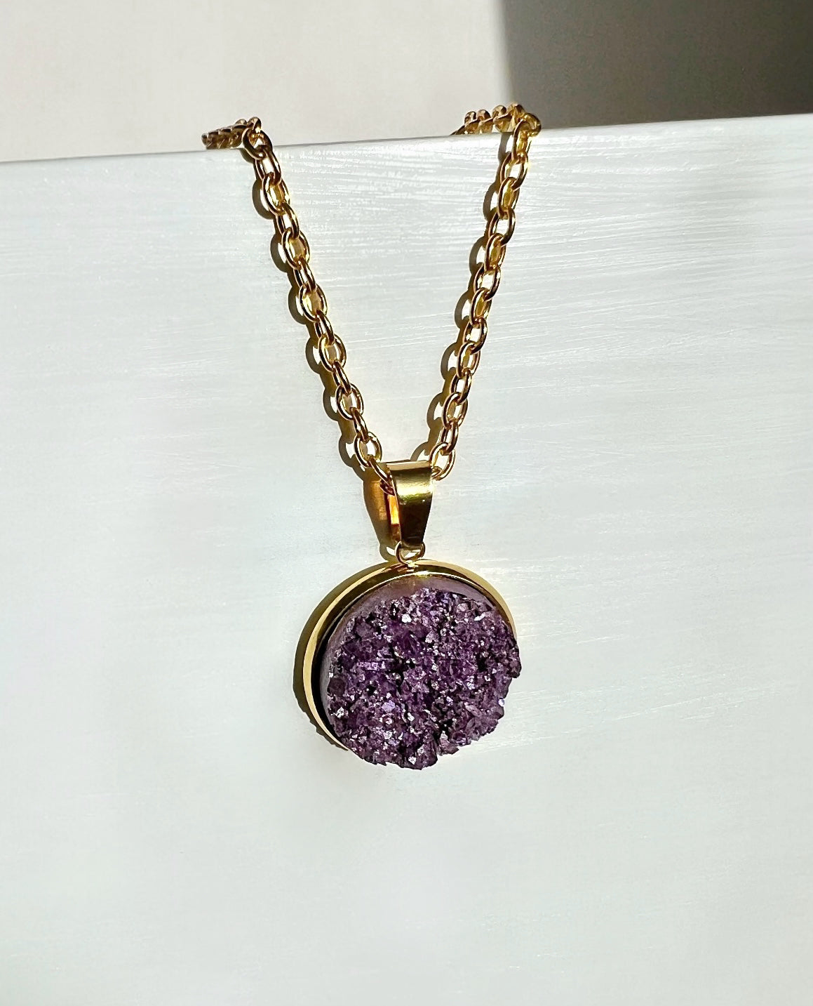 Purple Druzy Resin Necklace | Gold