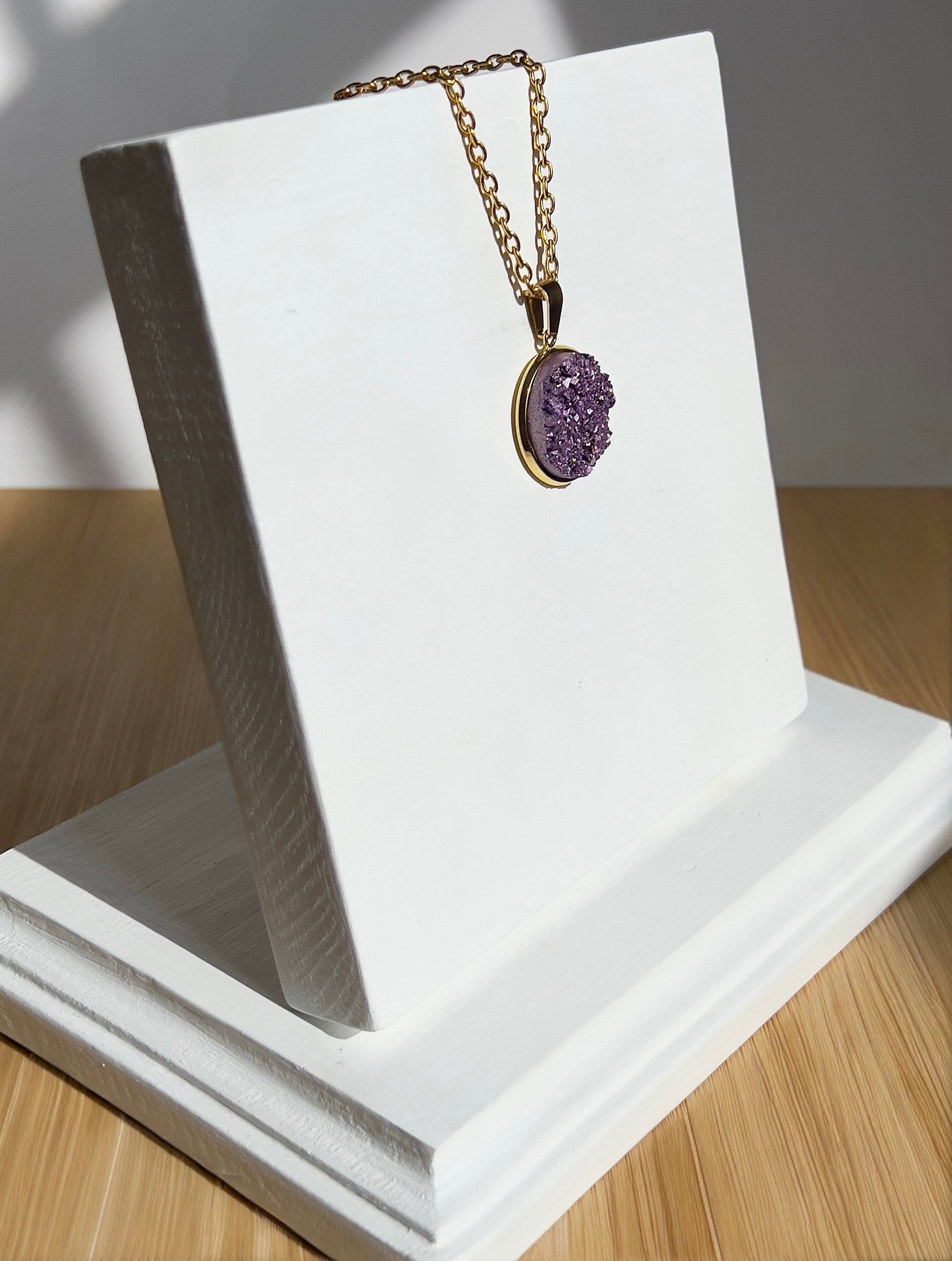 Purple Druzy Resin Necklace | Gold