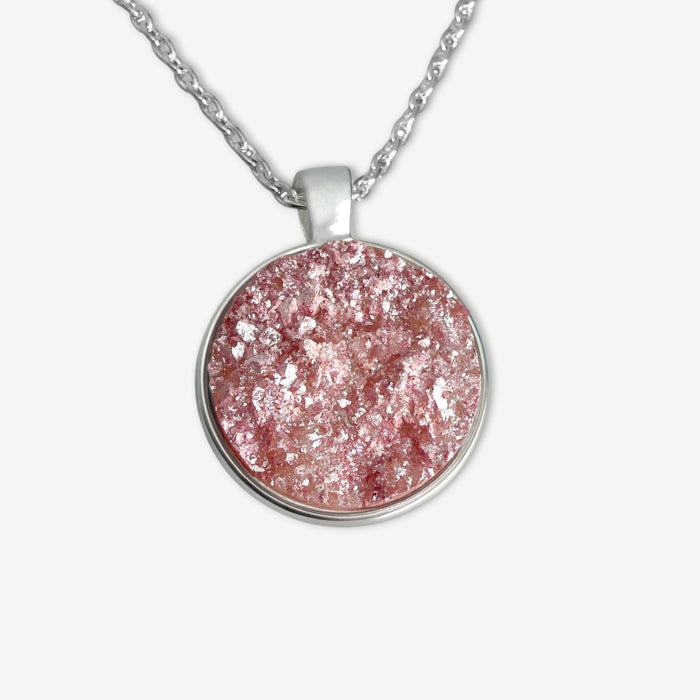 Rose Quartz Shimmer Druzy Resin Necklace | Silver