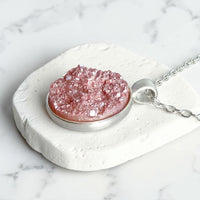 Rose Quartz Shimmer Druzy Resin Necklace | Silver