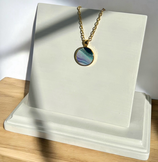 Turquoise, Blue, and Purple, Small Round Resin Pendant Necklace