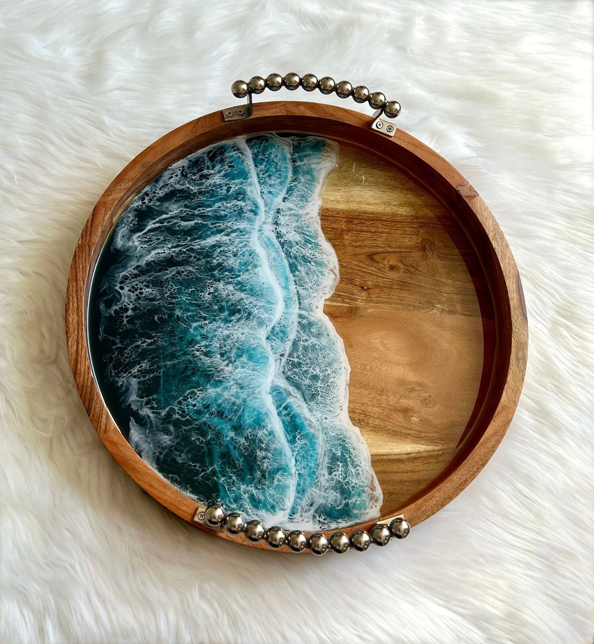 Resin Beach Waves Tray- Round