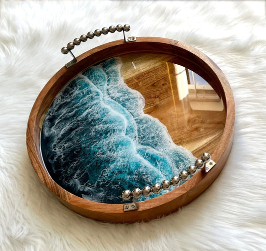 Resin Beach Waves Tray- Round