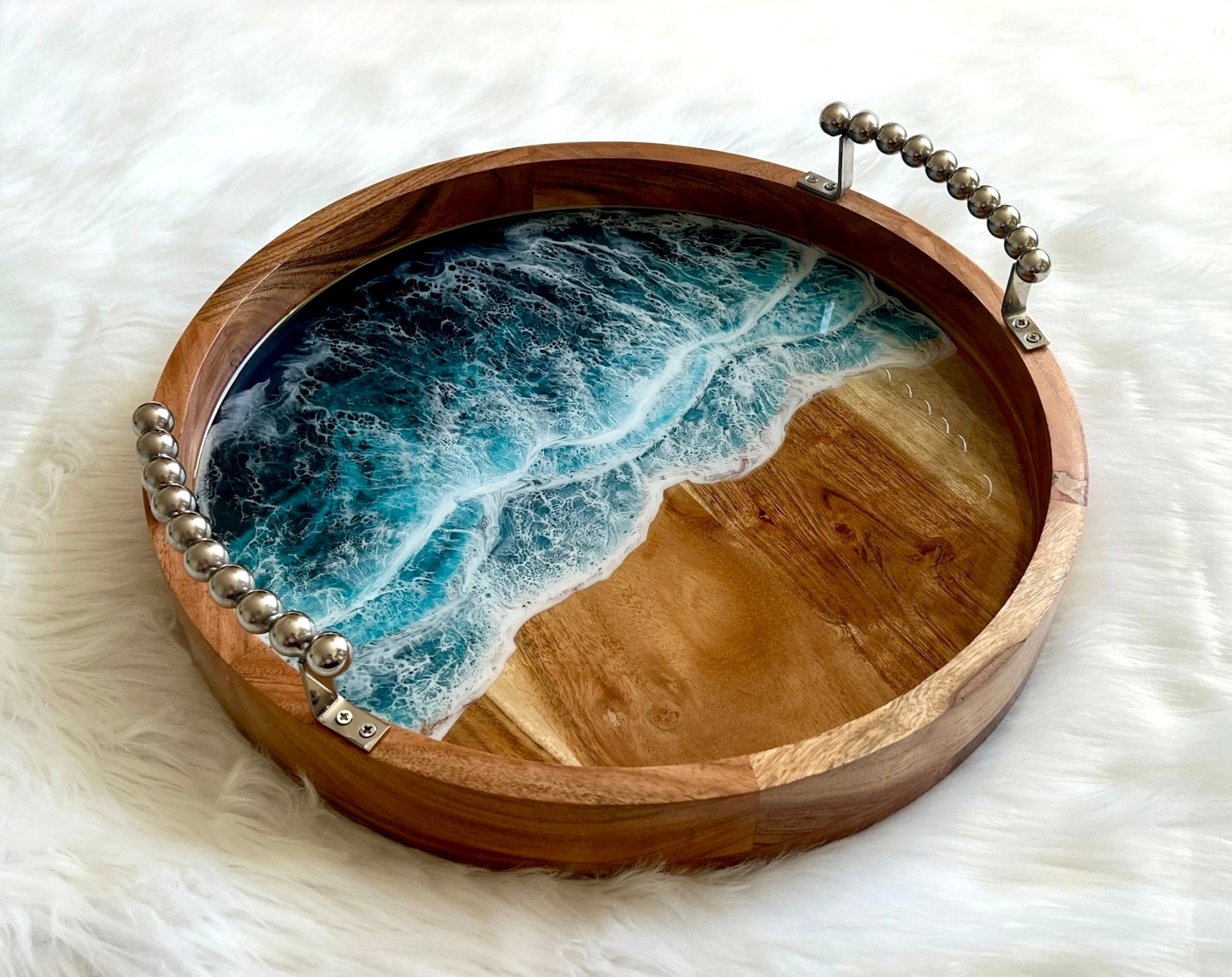 Resin Beach Waves Tray- Round