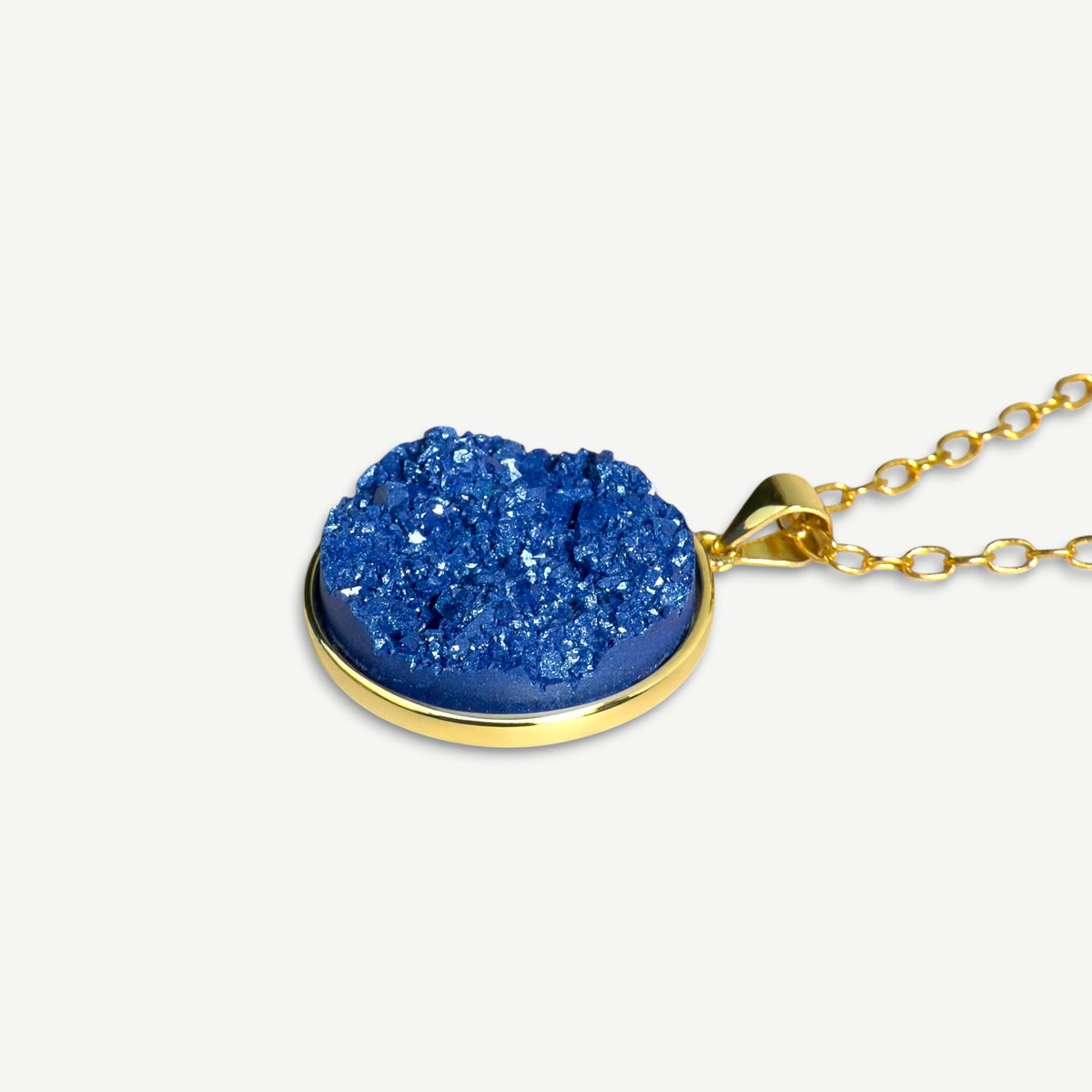 Royal Blue Druzy Resin Necklace | Gold-Plated Sterling Silver