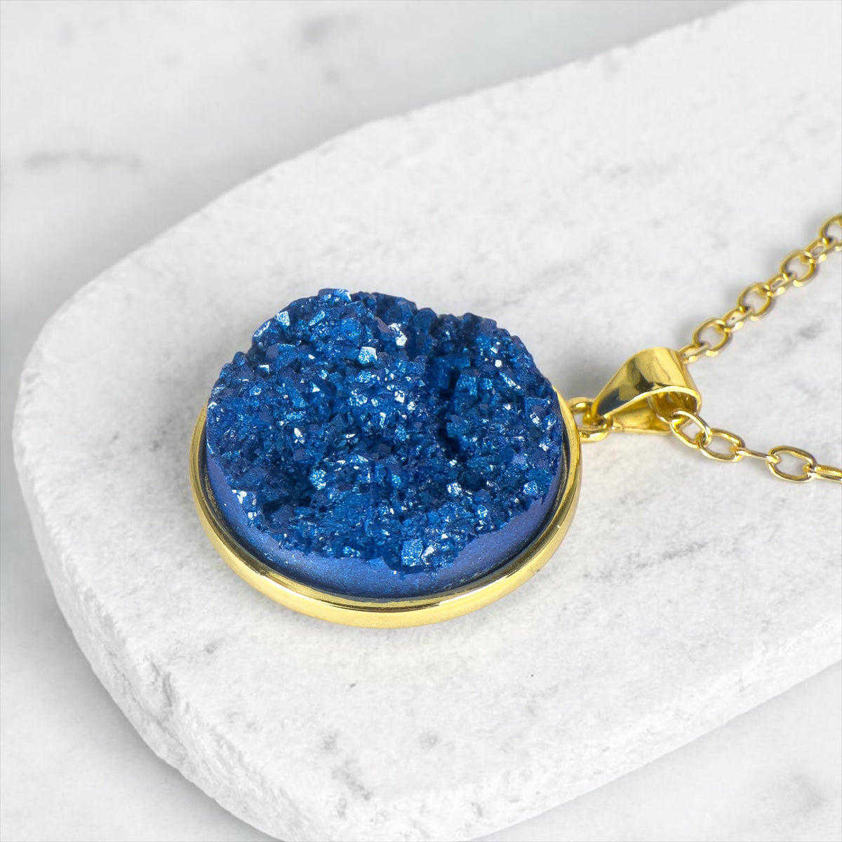 Royal Blue Druzy Resin Necklace | Gold-Plated Sterling Silver