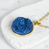 Royal Blue Druzy Resin Necklace | Gold-Plated Sterling Silver