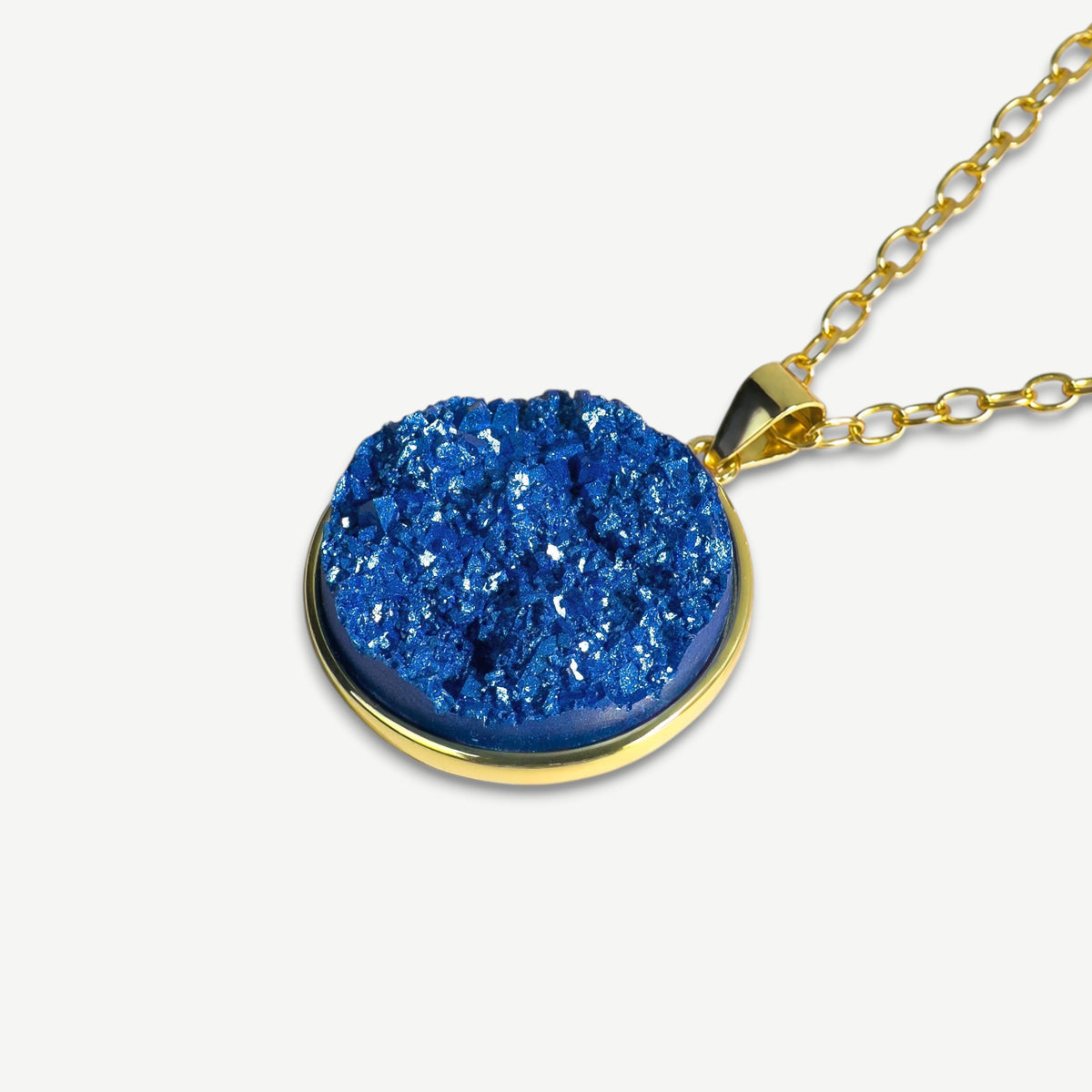 Royal Blue Druzy Resin Necklace | Gold-Plated Sterling Silver