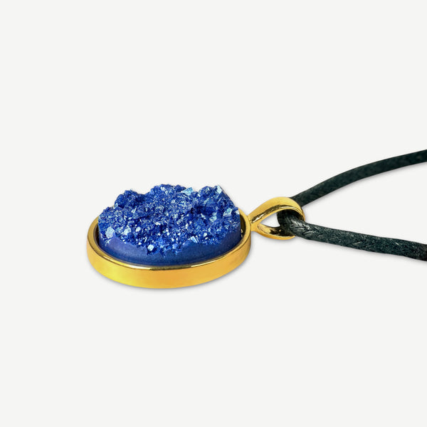Royal Blue Druzy Pendant Necklace | Black Cord