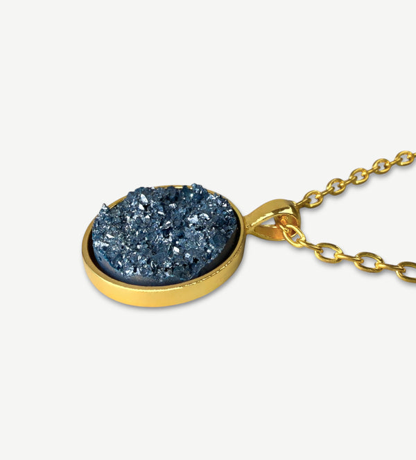 Storm Blue Druzy Resin Necklace | Gold